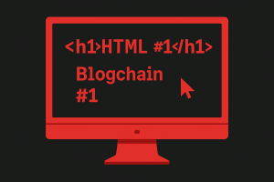 Roter Monitor mit dem Beitrag Titel und Blockhain #1 in dem Desktopbereich.